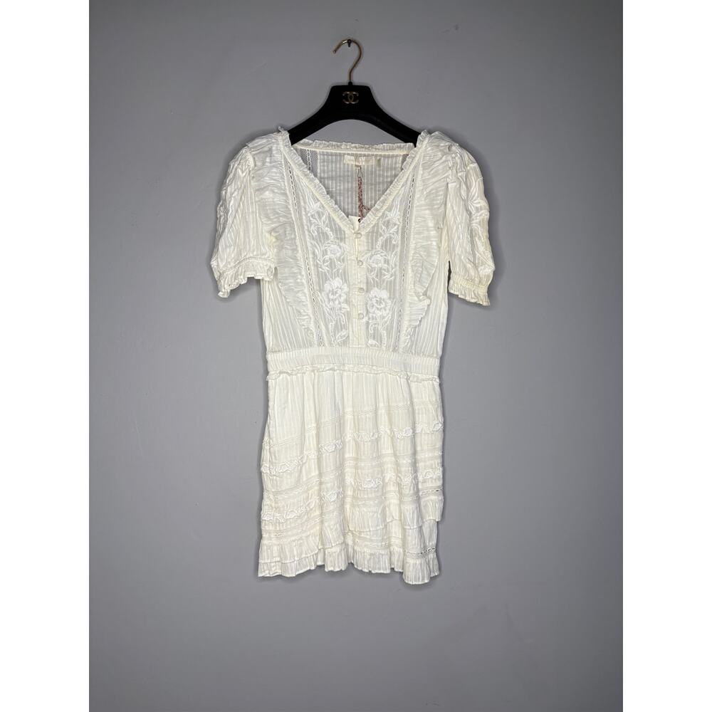 Brand New Love Shack Fancy Women's Small White Sutton Mini Dress Cream Puff